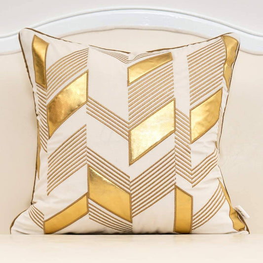 Alerfa White Geometric Gold Leather Striped Throw Pillow Covers 18x18 inch, Luxury European Cushion Cases Decorative Pillows for Couch Living Room