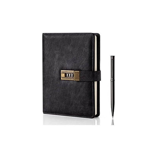 WEMATE Diary with Lock, A5 PU Leather Journal with Lock 240 Pages, Vintage Lock Journal Password Protected Notebook with Pen & Gift Box, Lock Diary