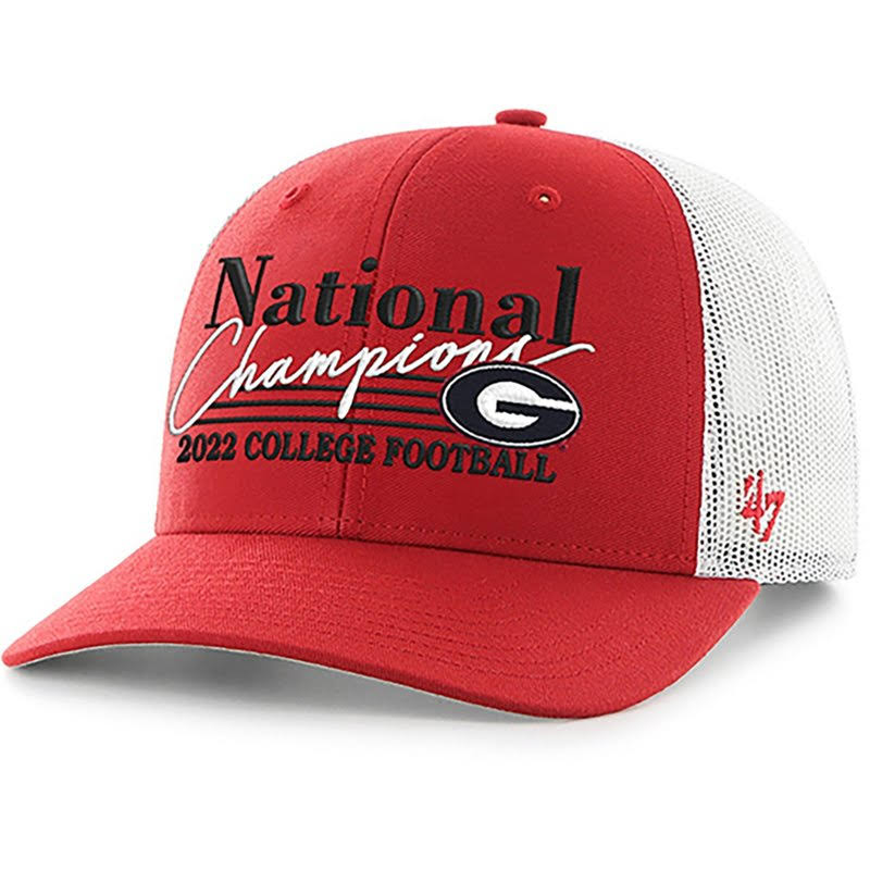 47 Adults University of Georgia 2022 CFP National Champs Trucker Cap Red - NCAA Caps/Novelty Events at Academy Sports