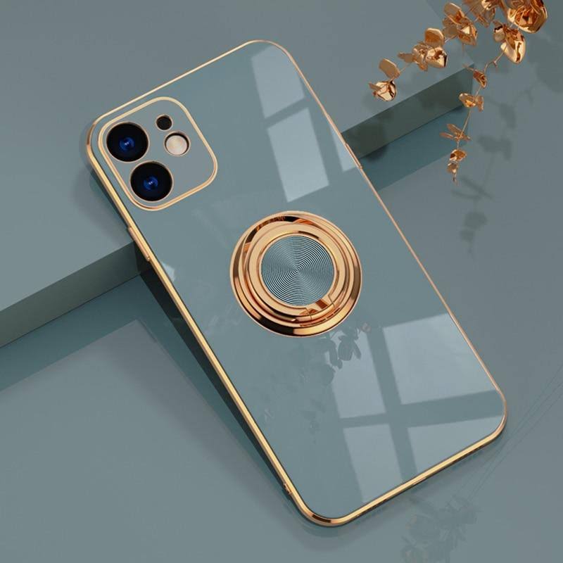 Aere Luxury Plated Silicone iPhone Case With Ring For Series 14