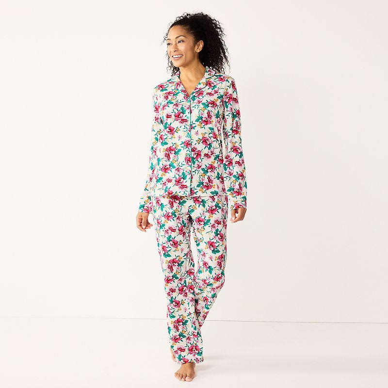 Womens Croft & Barrow Long Sleeve Pajama Shirt & Pajama Pants Sleep Set