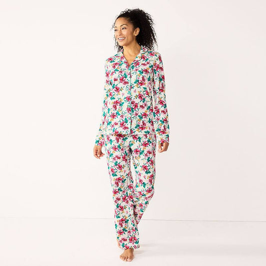 Womens Croft & Barrow Long Sleeve Pajama Shirt & Pajama Pants Sleep Set