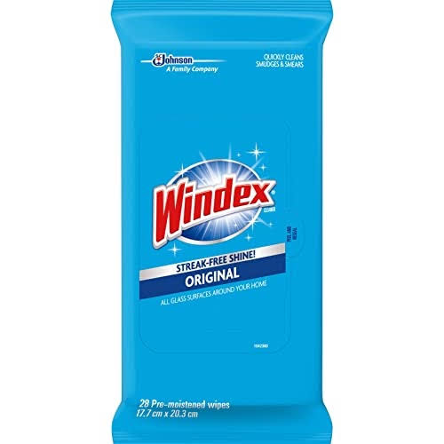 Windex Glass and Surface Wet Wipe, Cloth, 7 x 8, 38/Pack, 12 Packs/Carton