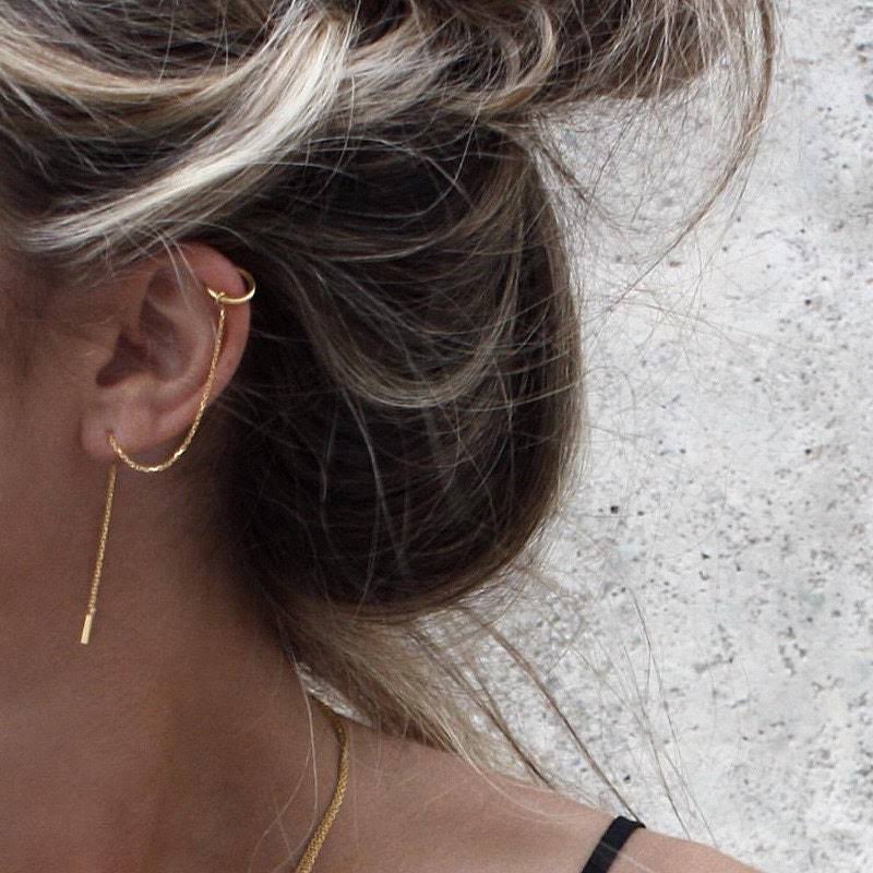 18K Gold Plated Ear Cuff Chain Earrings Perfect Minimalist Ear Threader