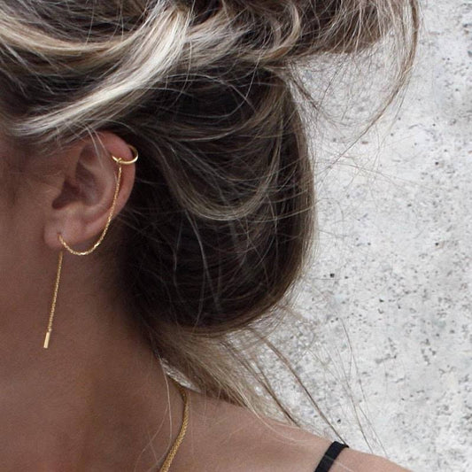 18K Gold Plated Ear Cuff Chain Earrings Perfect Minimalist Ear Threader