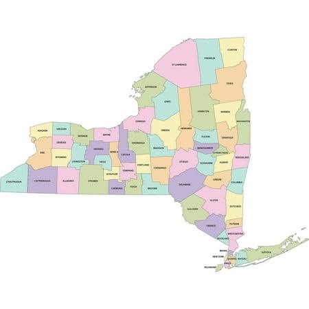 24 inchx32 inch Map of New York Counties Laminated, Size: 0 x 0