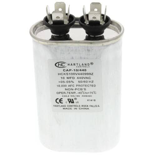 10 MFD Capacitor 370 or 440 VAC Oval Run Capacitor for Fan Motor Blower Condenser in Air Handler Straight Cool - Heat Pump Air Conditioner - Furnace