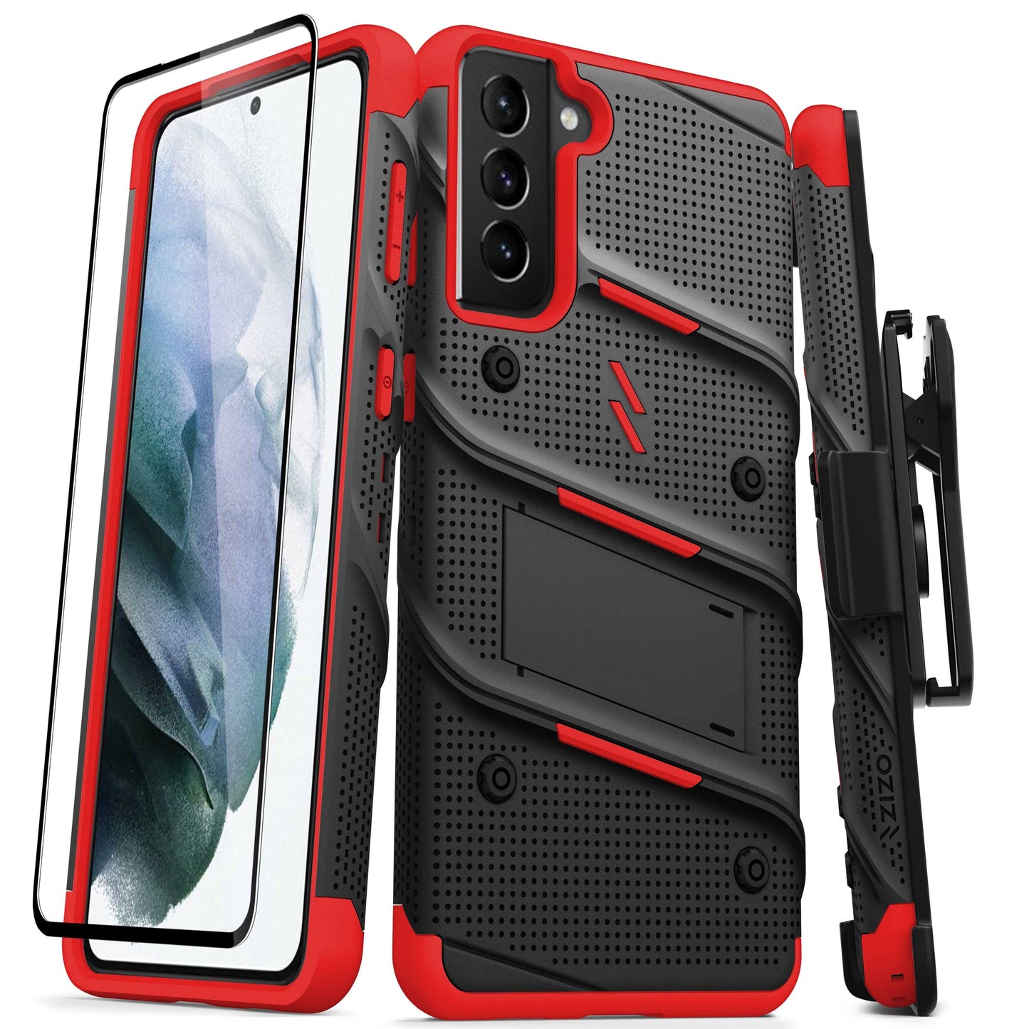 Zizo Bolt Series for Galaxy S21 Plus Case with Screen Protector Black/Red