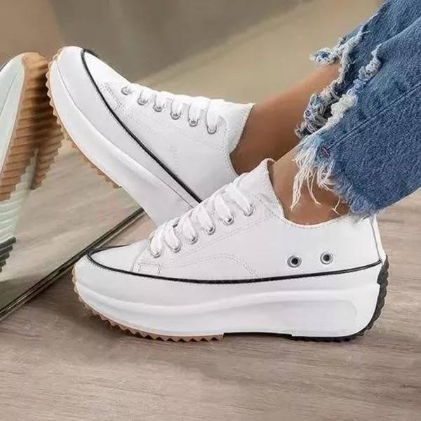 Womens Casual Leather Hike Platform Sneakers Fashion Low Top Sneakers