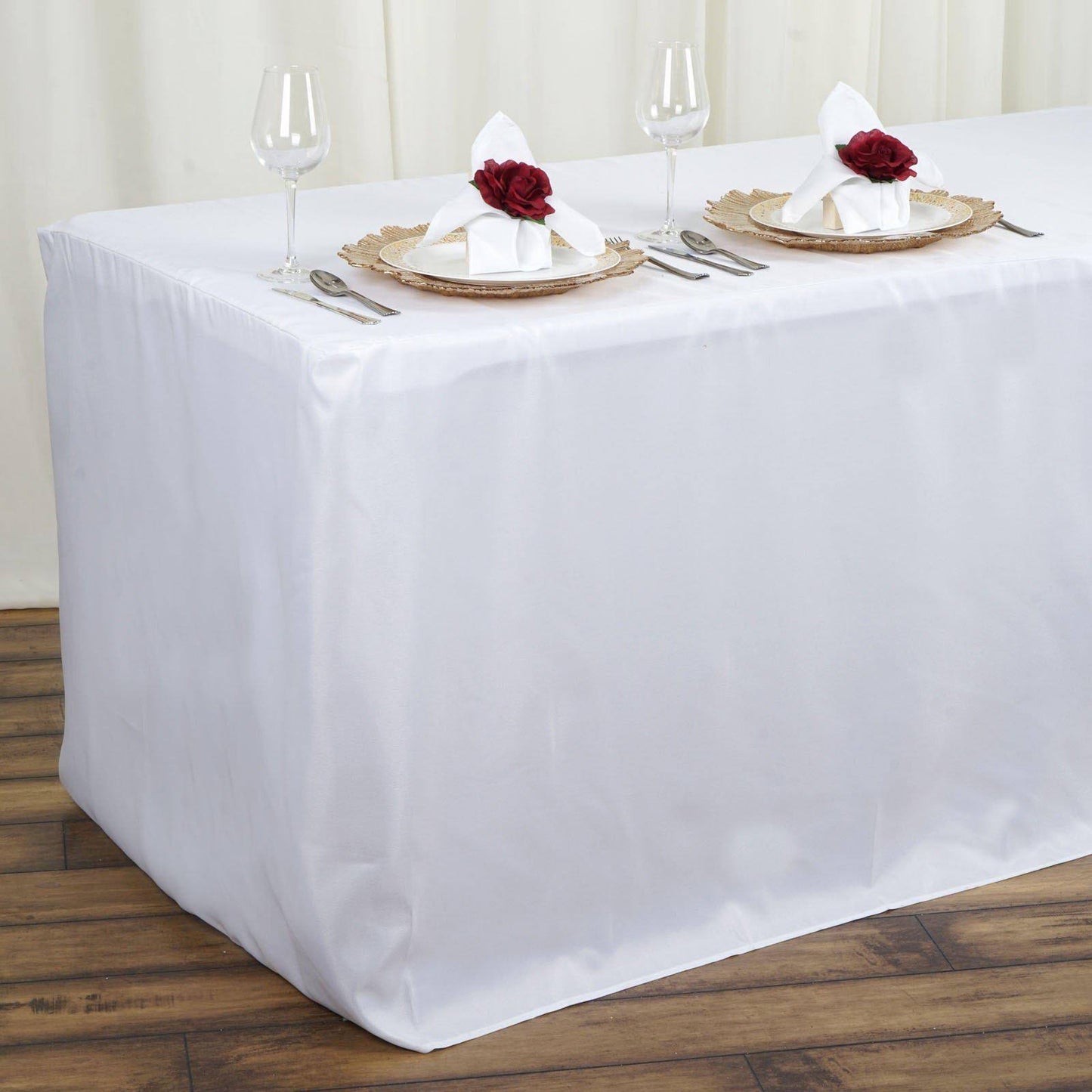 4Ft White Fitted Polyester Rectangular Table Cover | By Tableclothsfactory