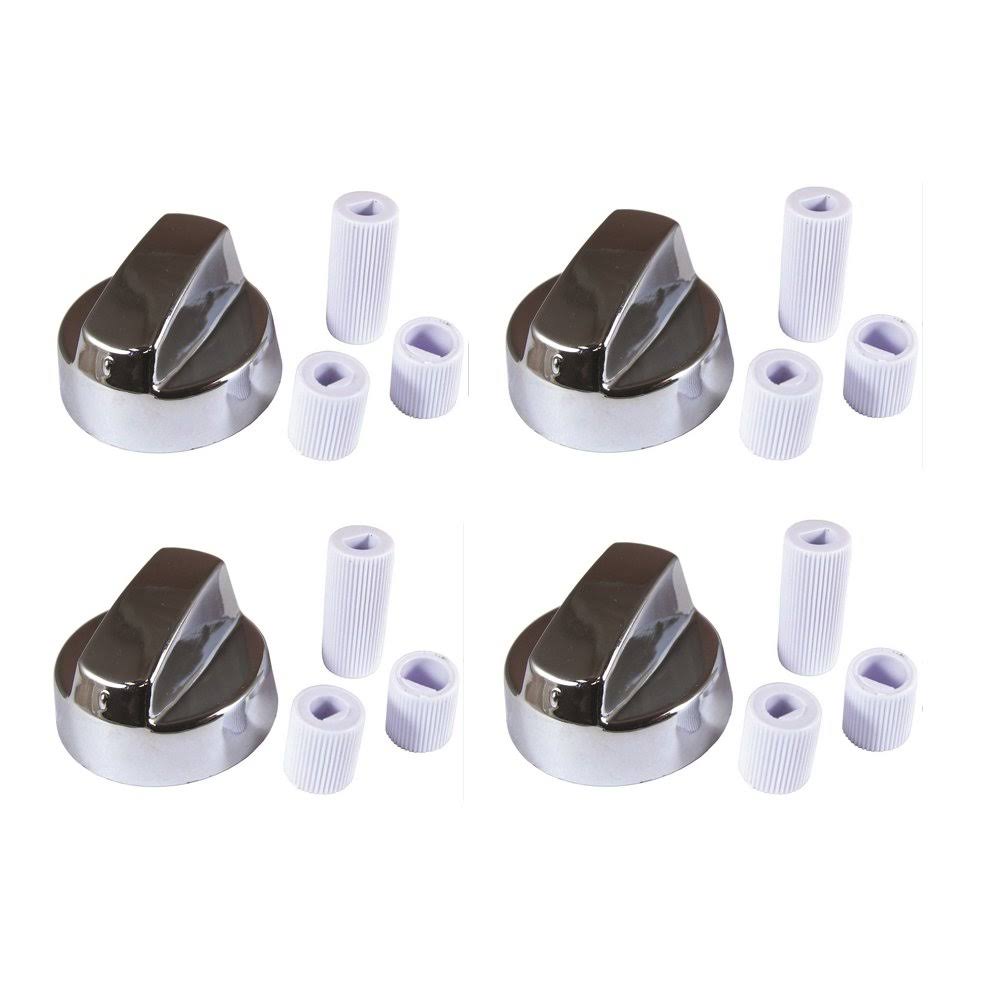 4yourhome. 4-Pack Silver Chrome Generic Design Stove / Oven Control Knob w/ 12 Adapters, White