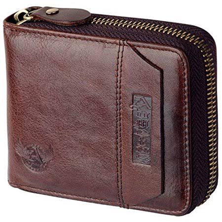 Admetus Mens Genuine Leather Short Zip Around Bifold Wallet Brown