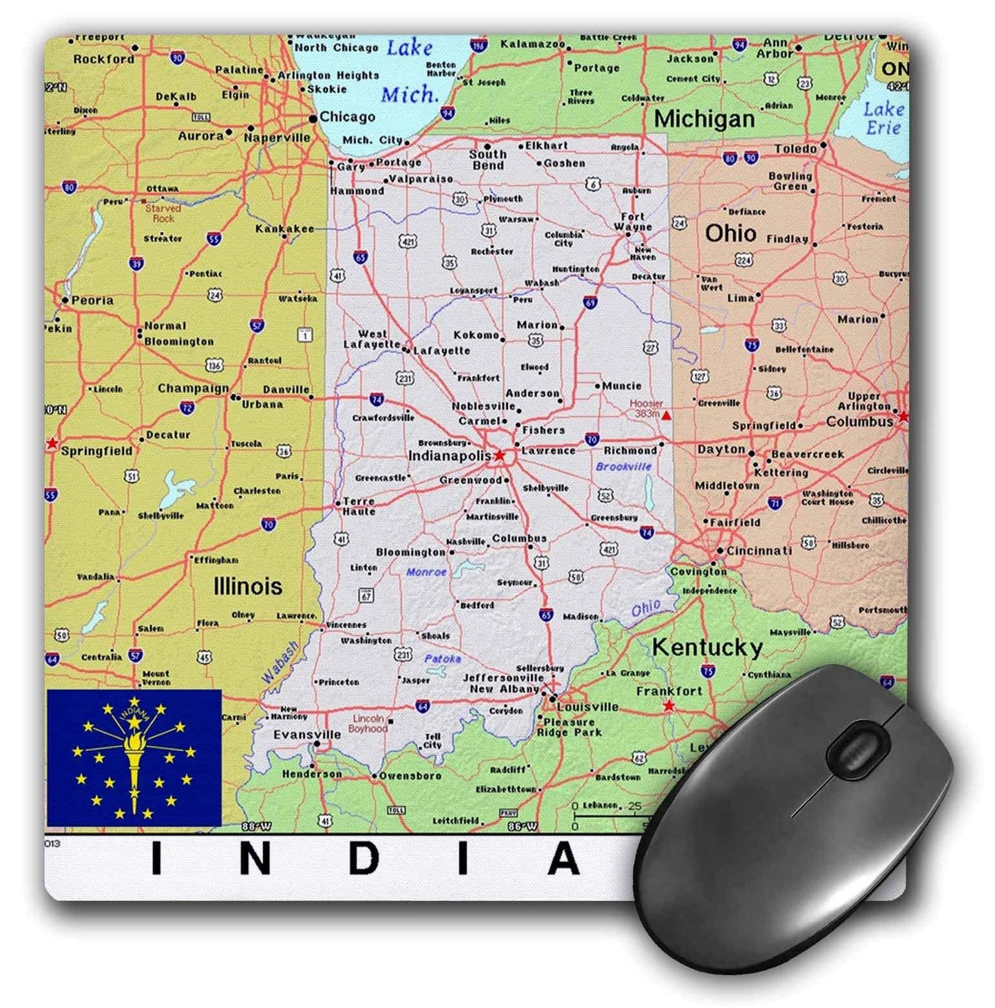 3drose Mouse Pad Image of Topographic Map of Indiana and State Flag - 8 by 8-Inches (mp_291403_1)