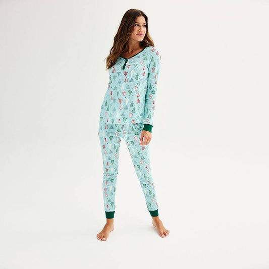 Womens LC Lauren Conrad Jammies For Your Families Aqua Winter Tree Pajama Set