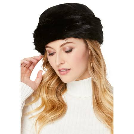 Womens Faux Fur Hat by Roamans in Black