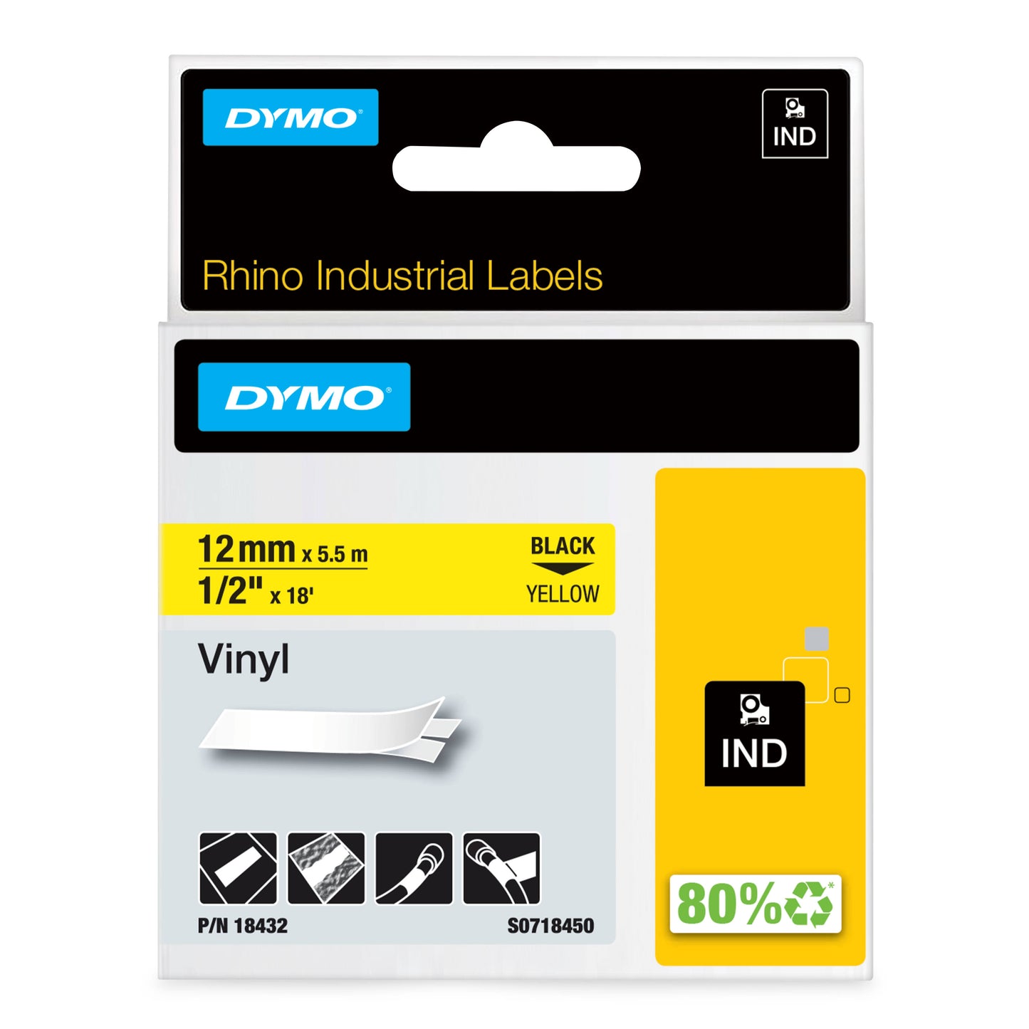 18432 Dymo 1/2 Vinyl Tape Yellow