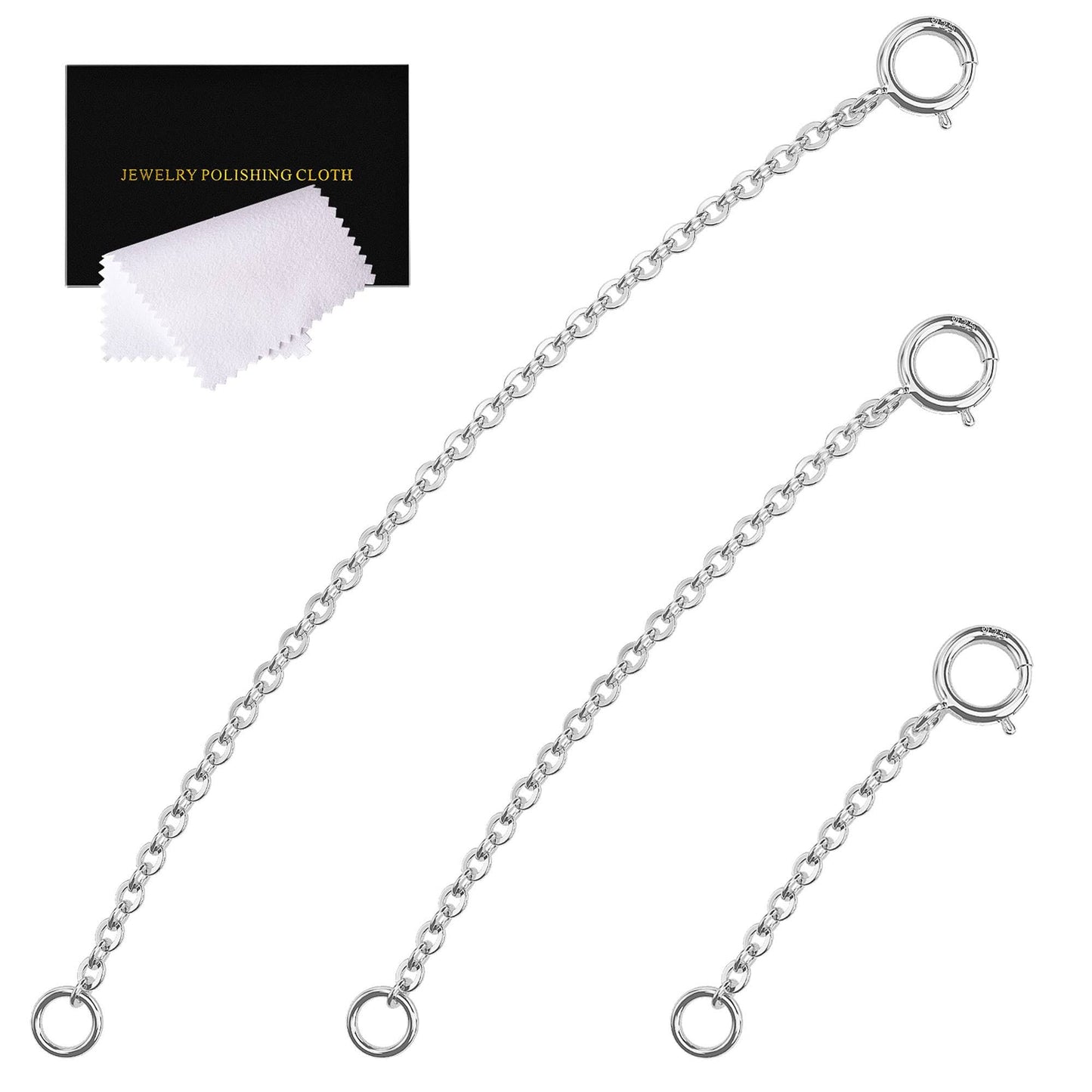 3 Pcs 925 Sterling Silver Necklace Extender Sterling Silver Chain Extenders for Necklaces Bracelet Extender Silver 1inch 2inch 3inch