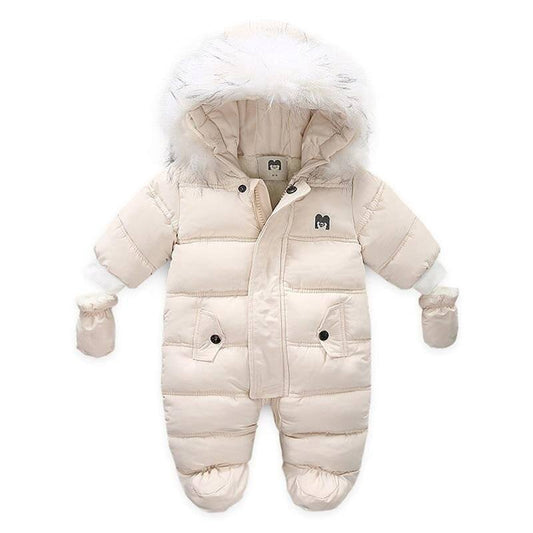 (Gray, 9M) Children Winter Jumpsuit, Fur Hood Snowsuit