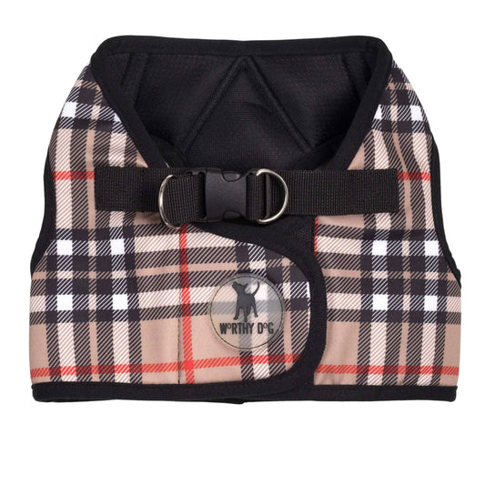 Worthy Dog Plaid Printed Sidekick Harness, Tan