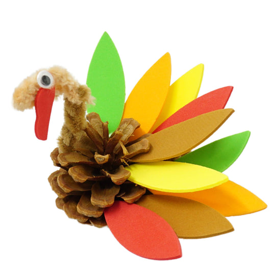 4Es Novelty Pinecone Turkey Craft Kit (12 Pack) DIY Thanksgiving Crafts for Kids, Teens, Adults, Thanksgiving Dinner Activity, Classroom Project,