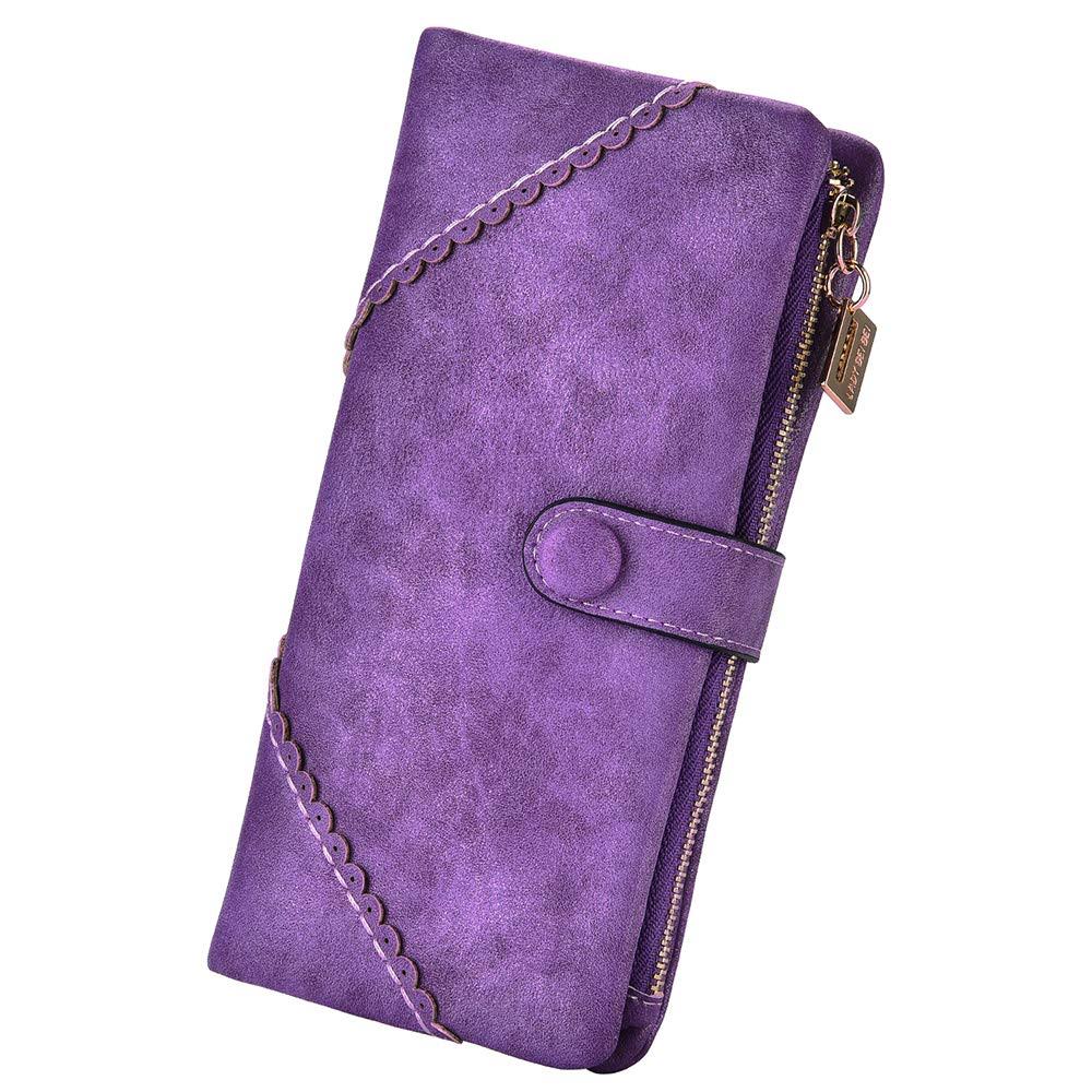 Women Vegan Leather Wallet Bifold Clutch Large Capacity Card Organizer Buckle Long Purse for Girls Candy Color