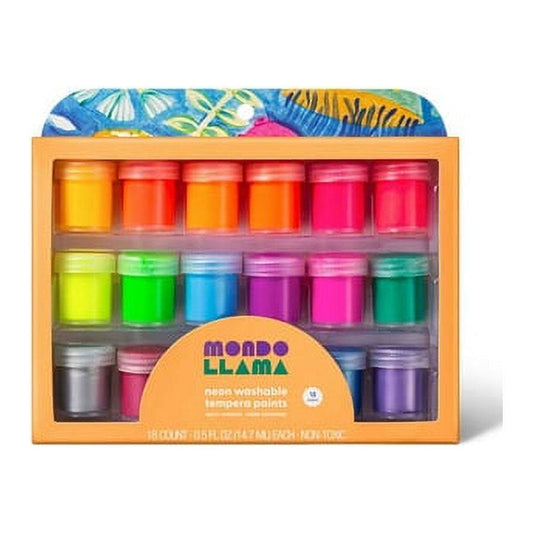 18ct Washable Tempera Paints Neon - Mondo Llama