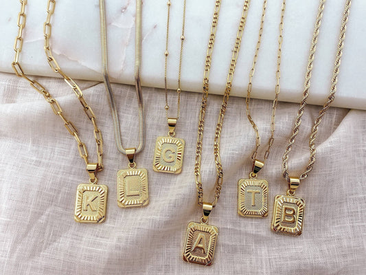 18K GOLD FILLED Initial Necklace Square Initial Letter Necklace