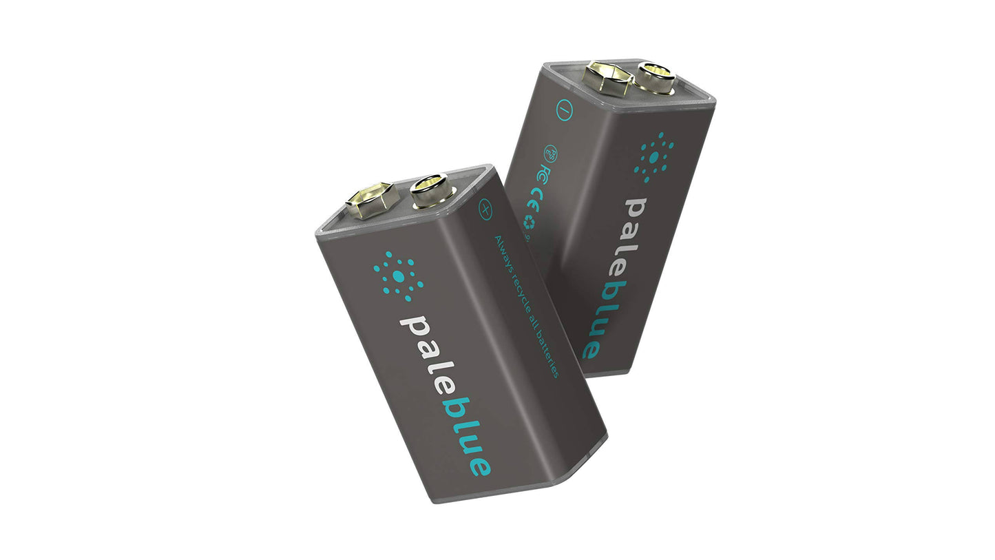 9V USB Rechargeable Smart Batteries | Pale Blue Earth 2 Pack | Fast Charging Lithium Battery | Micro USB Charge Port | Built-in LED Charging Indicator