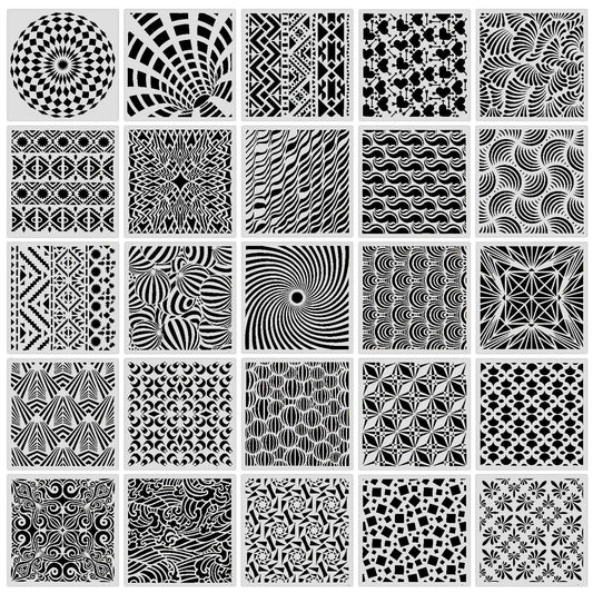 25-Pack Geometric Stencils 6 x 6 inch Painting Templates for Scrapbooking Cookie Tile Furniture Wall Floor Decor Craft Drawing Tracing DIY Art