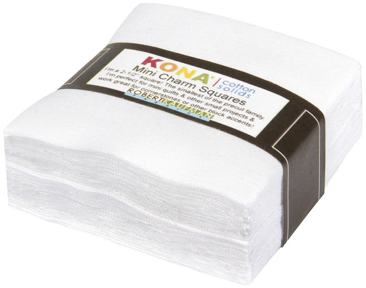 White Kona Solids Mini Charm Pack; 84 100% Cotton 2.5 Precut Fabric Quilt Squares