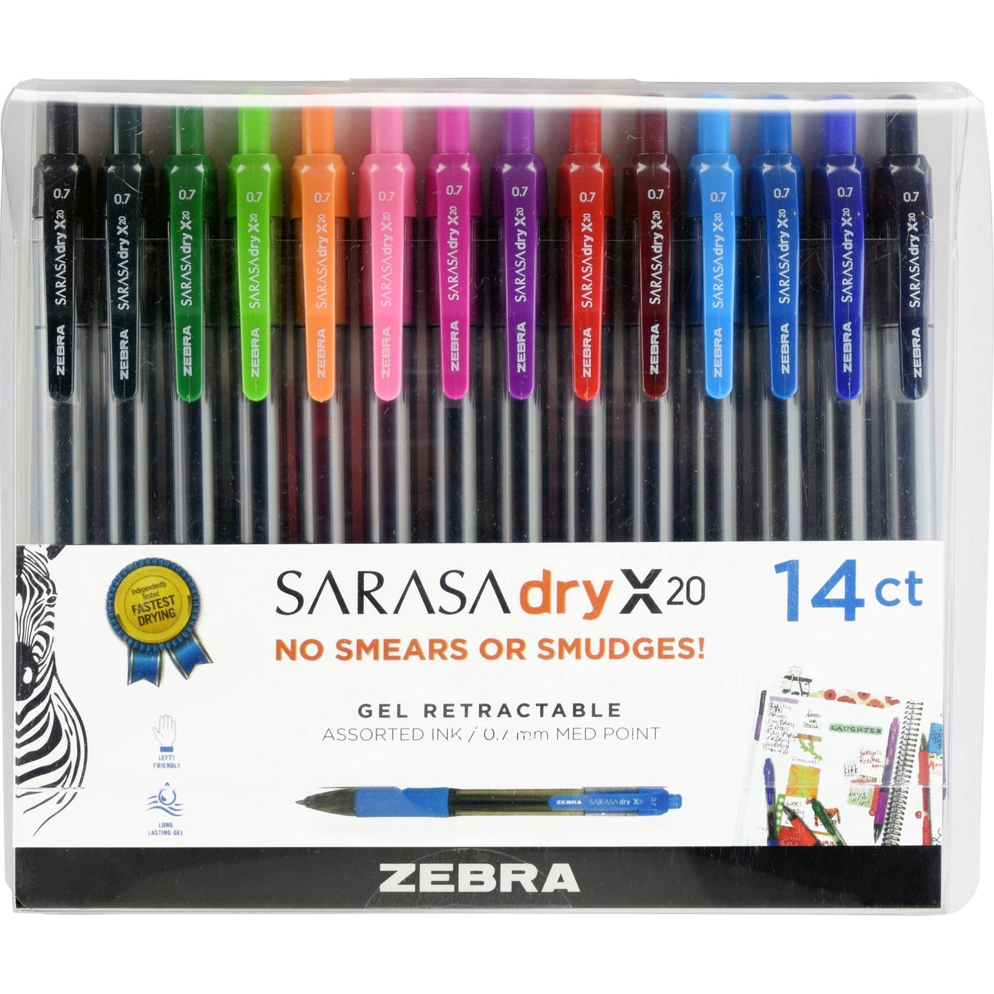 Zebra - Sarasa Retractable Gel Pen, Assorted Ink, Medium - 14/Pack