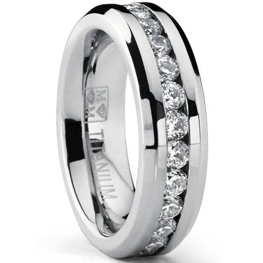 Womens 6mm Ladies Eternity Titanium Ring Cubic Zirconia Wedding CZ Sizes 4-9