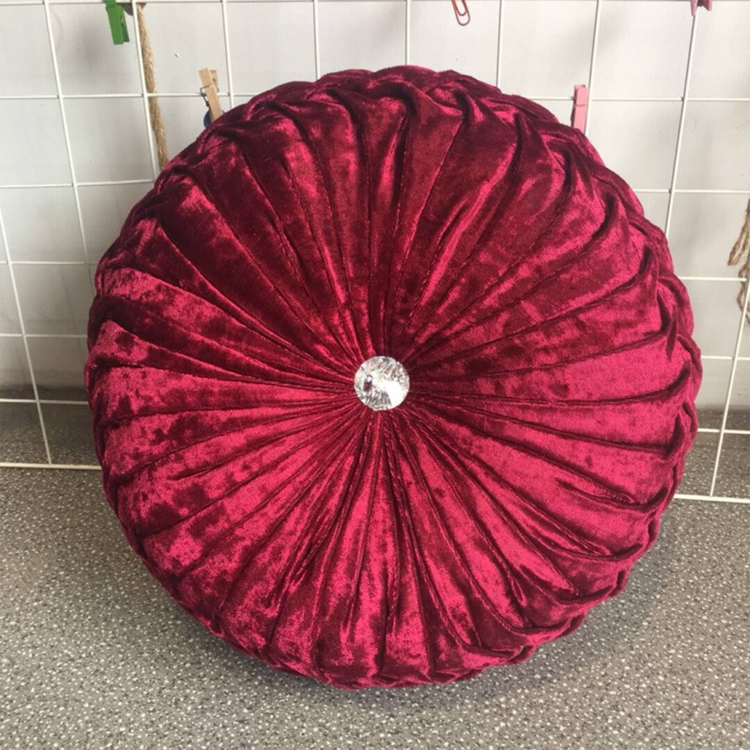 Aeiress Luxurious Tufted Round Pillow with Pleats House of Hampton Color: Ruby