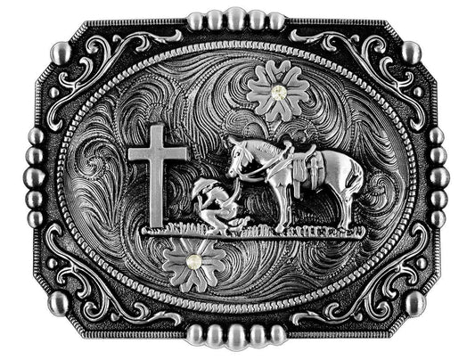 Yuanmo Religion Cross Cowboy and Horse Design Belt Buckles