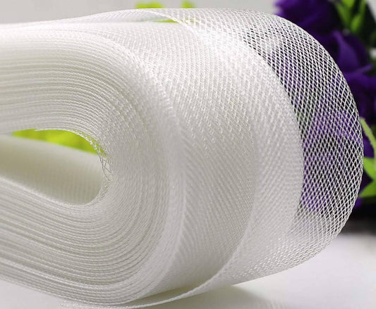 Abbaoww Stiff Horsehair Braid 4 inch Wide 25 Yards for Polyester Boning Sewing Wedding Dress Dance Gowns Dress Accessories, White