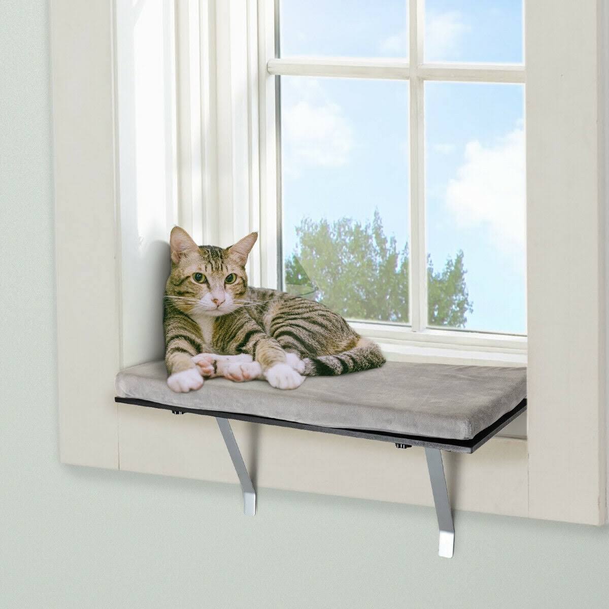 Windowsill Pet Perch Cat Frame with Velvet Cushion for Cat Play