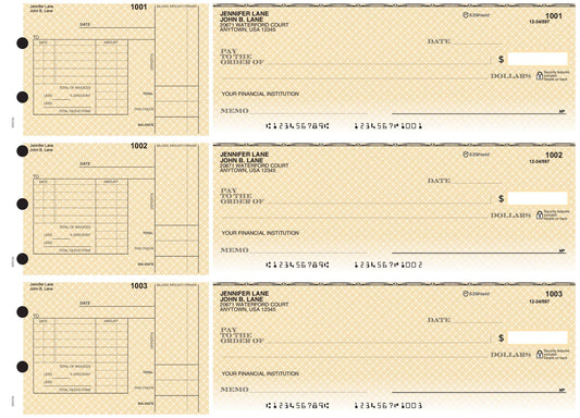 3-on-a-Page Safety Business Checks w/ Deduction Stubs - Blue, Green, Yellow Draft Options