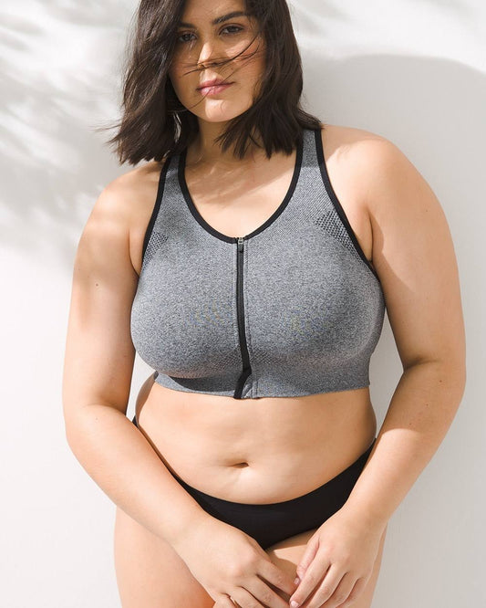 Zip Front Sport Bra, Gray, Size L by Soma