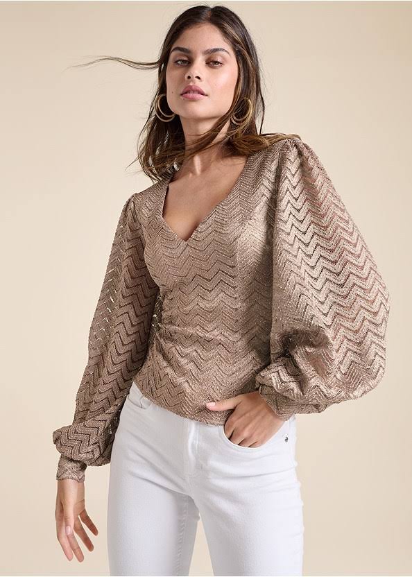 Womens VENUS Lace Balloon Sleeve Top