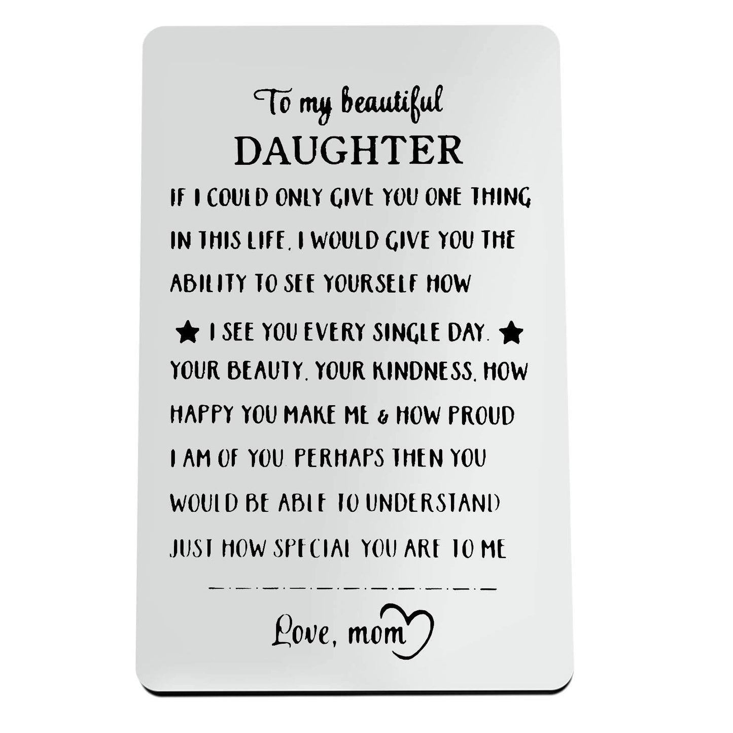 Xiahuyu Daughter Gifts from Mom Engraved Wallet Insert Card for Daughter Graduation Gifts Inspirational Gifts for Daughter Wedding Mothers Day Gift