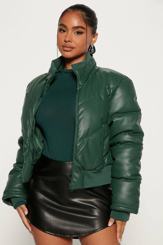 Womens Fashion Nova No Excuses Faux Leather Puffer Jacket