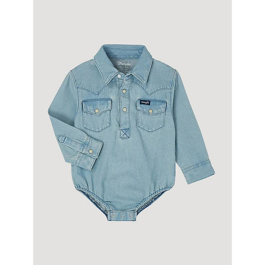 Wrangler Infant Faded Denim Blue Long Sleeve Bodysuit