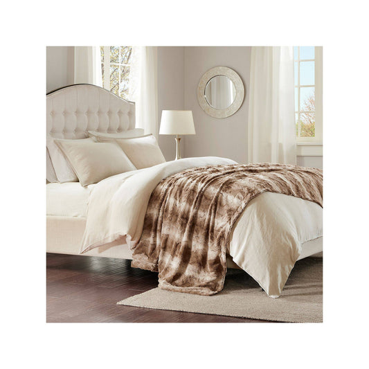 Zuri Faux Fur Oversized Bed Throw - Tan - Madison Park