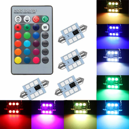 578 LED Bulb 41mm 42mm 212-2 211-2 578 Festoon LED Bulbs 16 Colors RGB with Remote Control Replacement for Map Dome License Plate Courtesy Lights