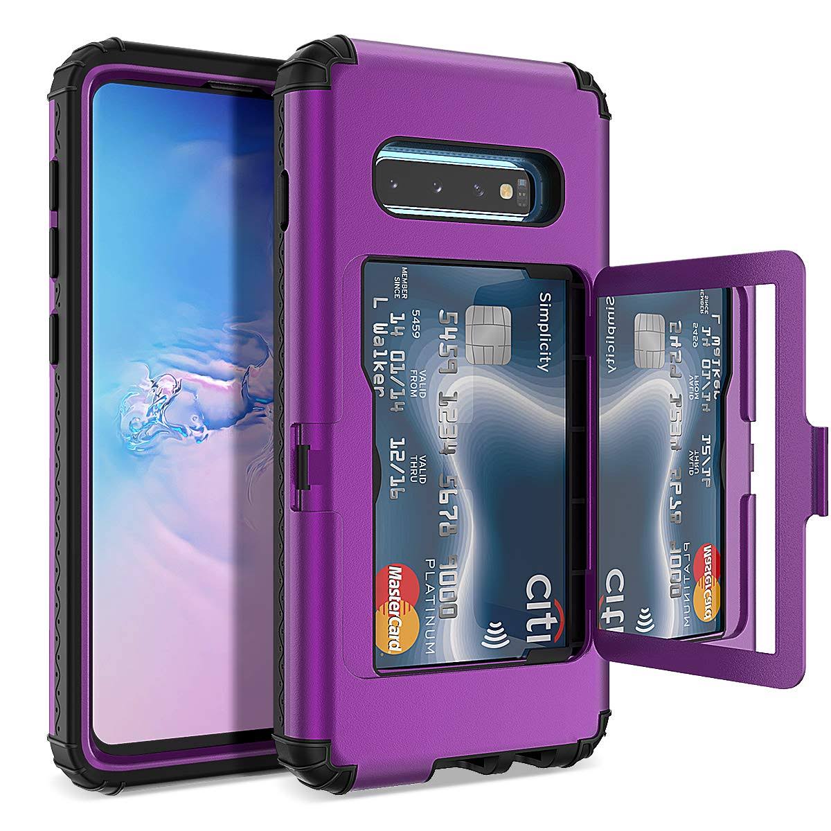 WeLoveCase Galaxy S10 Wallet Case Defender Wallet Credit Card Holder Cover with Hidden Mirror Three Layer Shockproof Heavy Duty Protection All-Round