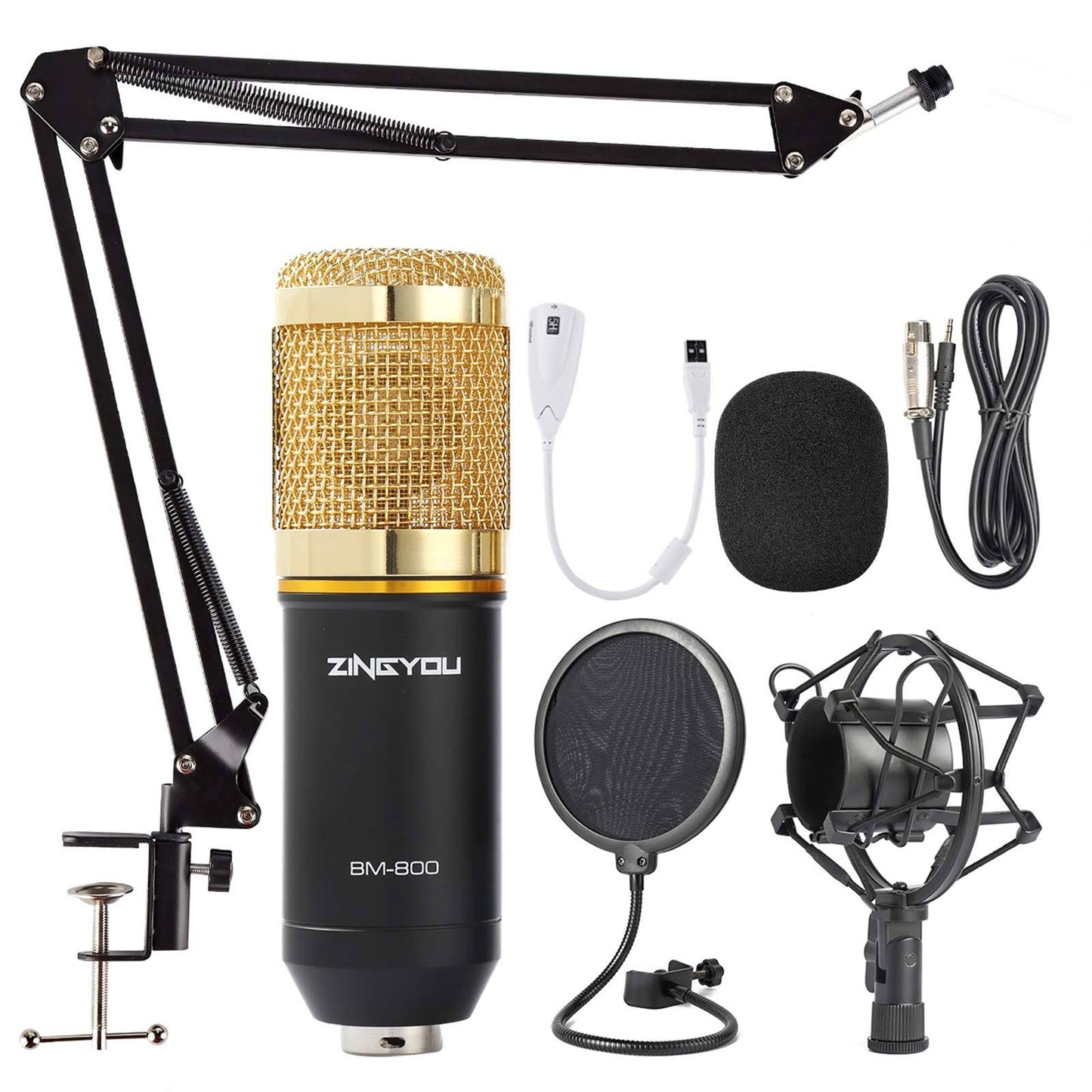 ZINGYOU Condenser Microphone Bundle, Bm-800 Mic Kit with Adjustable Mic