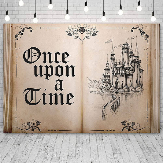 ABLIN 8x6ft Fairy Tale Books Backdrop Old Opening Book Once Upon A Time Ancient Castle Princess Romantic Story Photo Background Wedding Birthday