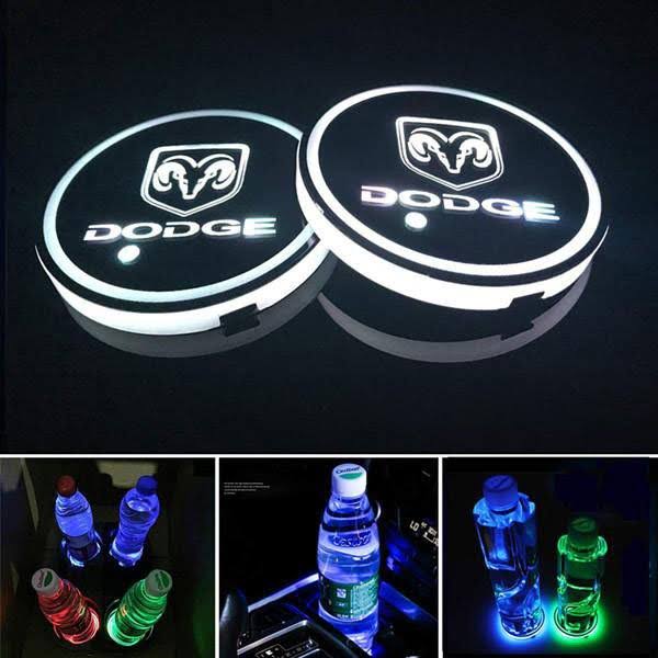 2X Dodge Car Logo Coaster LED Cup Holder Lights