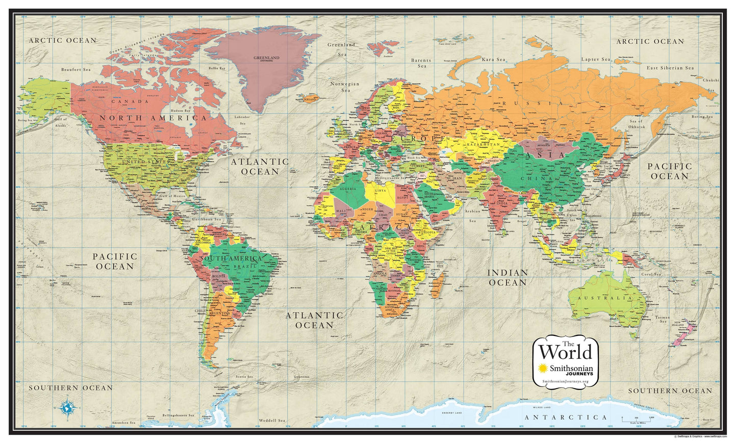 48x78 World Wall Map by Smithsonian Journeys - Blue Ocean Edition Laminated (48x78 Laminated)