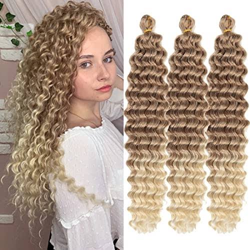 allgro 22 inch Ocean Wave Crochet Hair 3 Packs Wave Deep Twist Braiding Hair Deep Ripple Crochet Synthetic Braids Hair Extension (22inch, 27/613#)